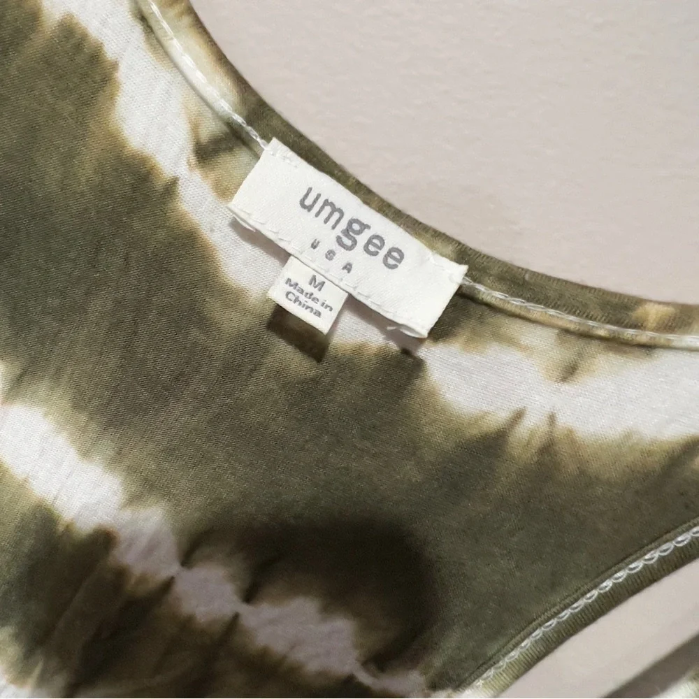 UMGEE Tank Dress. Olive Green and Blue Tie Dye. A Frame. Lace Bottom. - Picture 7 of 10